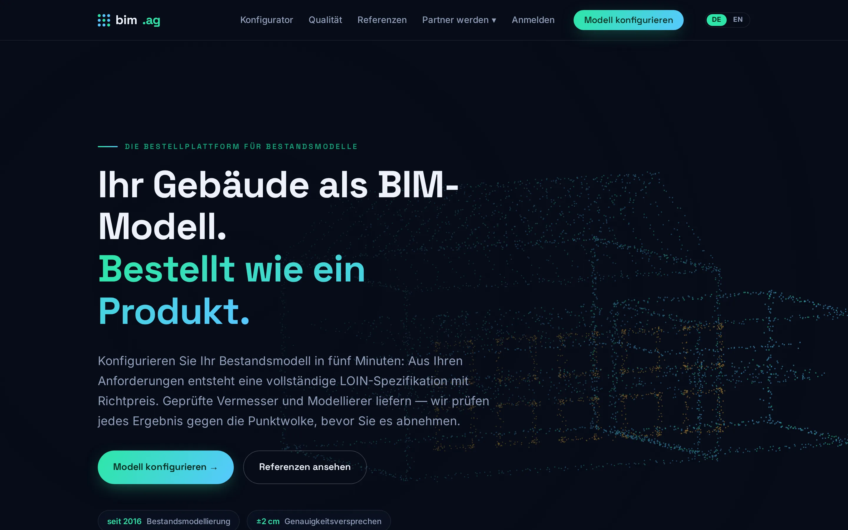bim.ag: Bestellplattform für Bestandsmodelle aus Punktwolken