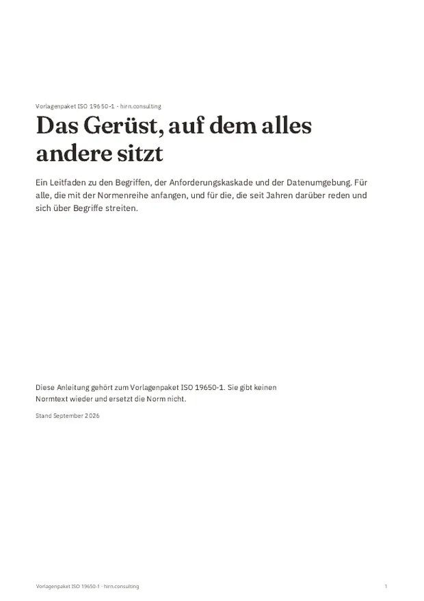 Titelseite des Leitfadens mit dem Titel Das Gerüst, auf dem alles andere sitzt