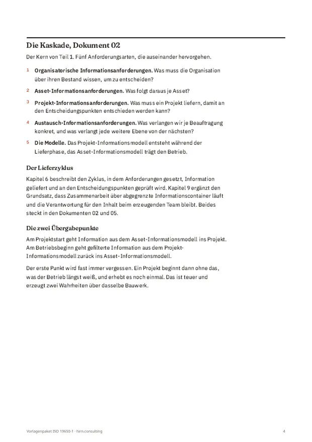 Seite aus dem Leitfaden zur Anforderungskaskade