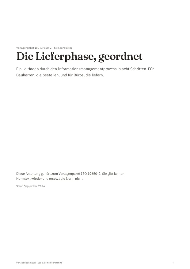Titelseite des Leitfadens mit dem Titel Die Lieferphase, geordnet