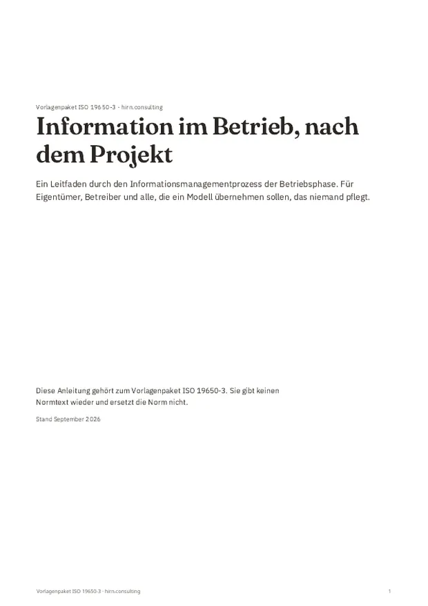 Titelseite des Leitfadens mit dem Titel Information im Betrieb, nach dem Projekt