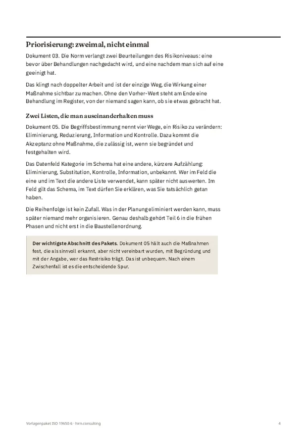 Seite aus dem Leitfaden zur Priorisierung von Risiken